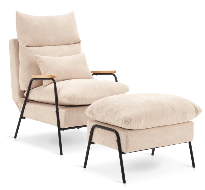 Mcombo Accent Recliner Chair with Ottoman, Modern Fabric Bed Chair for Living Room 4055 (Beige)