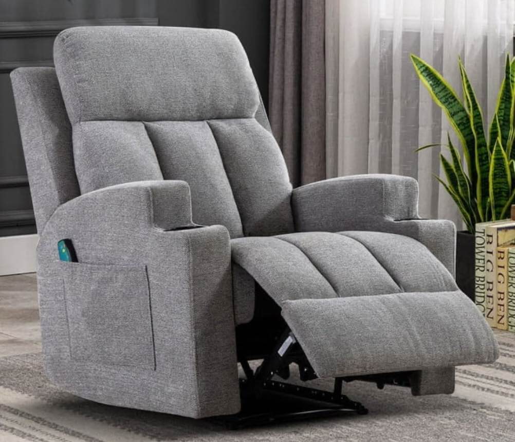 Ebello Design Manual Massage Recliner Chairs with Heat, with Side Pockets and Cup Holders Overstuffed Breathable Fabric Reclining Chair, Single Sofa Home Theater Seating. 1 of 2 only incomplete 