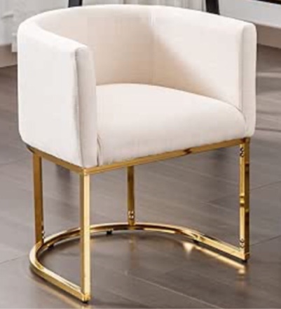 VESCASA Linen Upholstered Dining Chair with Barrel Back, Mid Century Modern Padded Restaurant Chair with Gold Metal Frame for Kitchen, Dining Room, 1 Piece, Cream