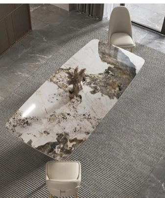 Italian light luxury modern stainless steel leg vintage rectangular granite marble dining room table set.   table top only 