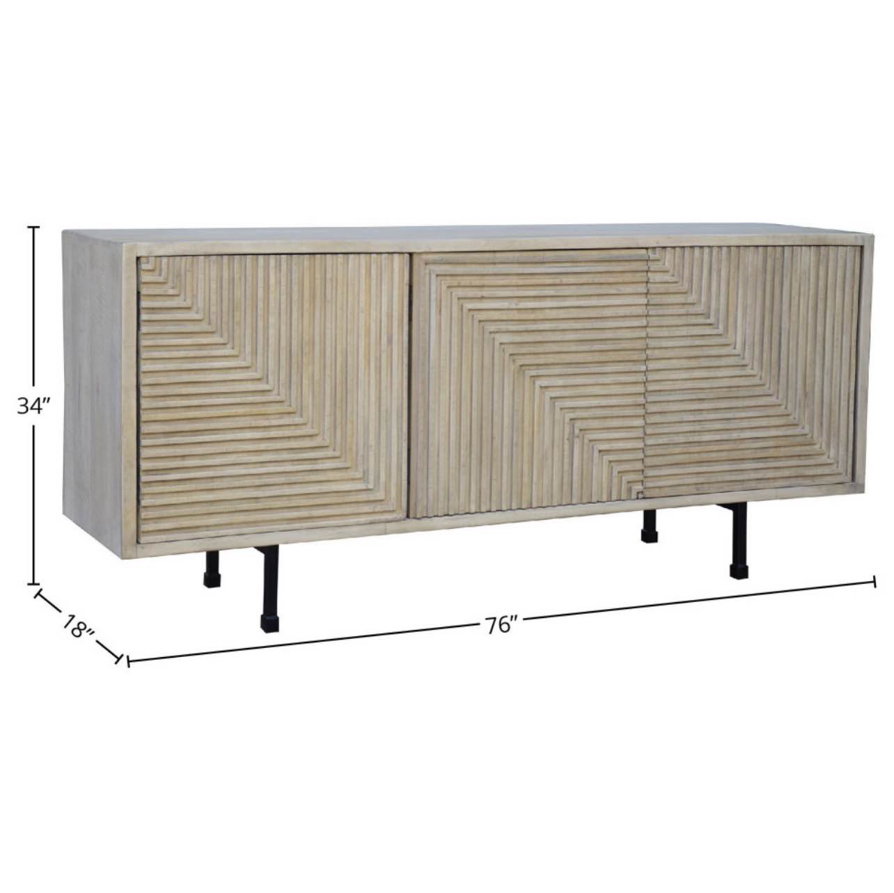 Gomez 76 inch reclaimed mango three door sideboard and light wash finish