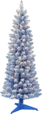 Puleo International Pre-Lit 4.5' Flocked Pencil Artificial Christmas Tree with 100 Lights, blue