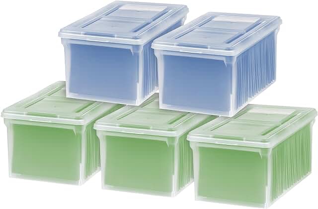 IRIS USA Letter/Legal File Tote Box, BPA-Free Storage Bin Tote Organizer with Durable and Secure Latching Lid, Stackable and Nestable, 4 Pack, Crystal Clear (585237)