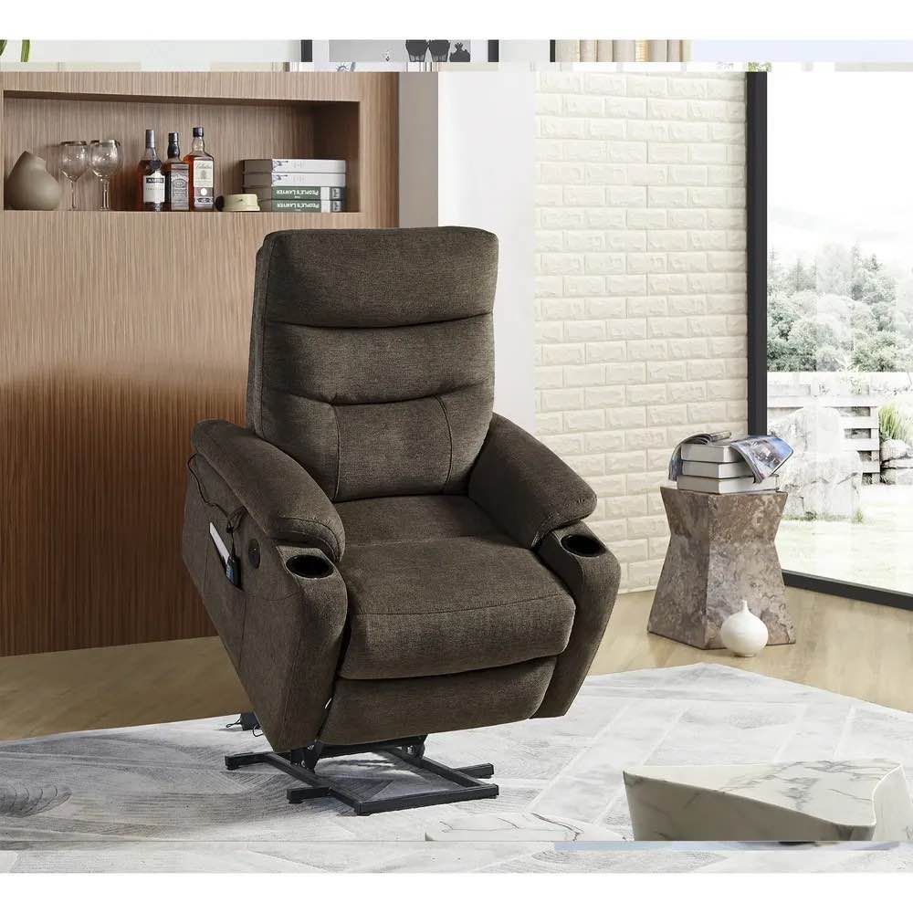 Liyasi Electric Power Lift Recliner Chair Sofa with Massage and Heat for Elderly, 3 Positions, 2 Side Pockets and Cup Holders, USB Ports, High-End Quality Fabric ( Incomplete, Box 1 of 2 only )