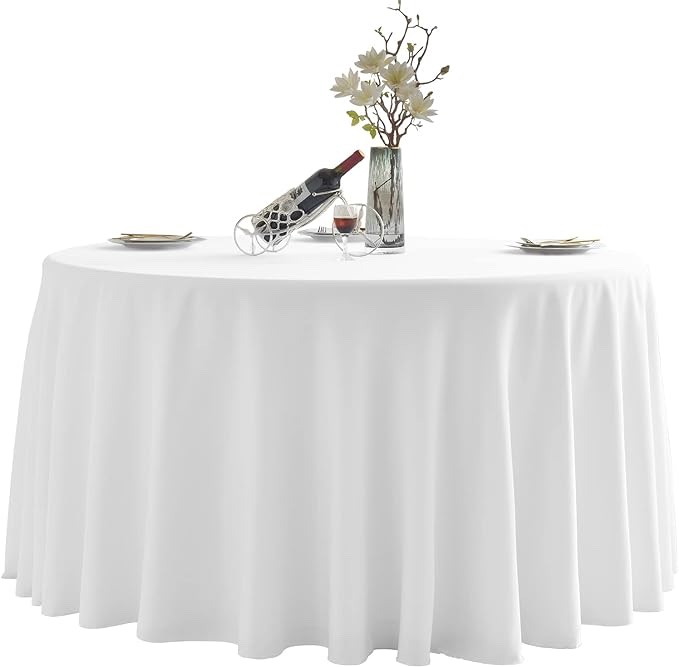 LEQEE Round Tablecloth,10 Pack 120inch Stain and Wrinkle Resistant Polyester Table Cloth,Decorative Fabric Table Cover for Kitchen,Dinning,Party,Wedding Round(White)