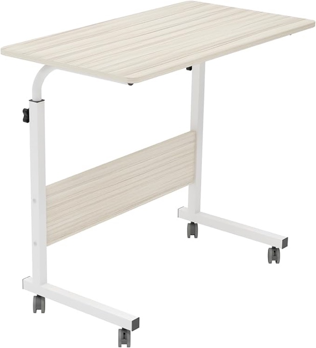 DlandHome Mobile Side Table 31.4 inches on Wheels Adjustable Movable Portable Laptop Computer Stand for Bed Sofa,White, 10CZZS05-1-80WT-DCA