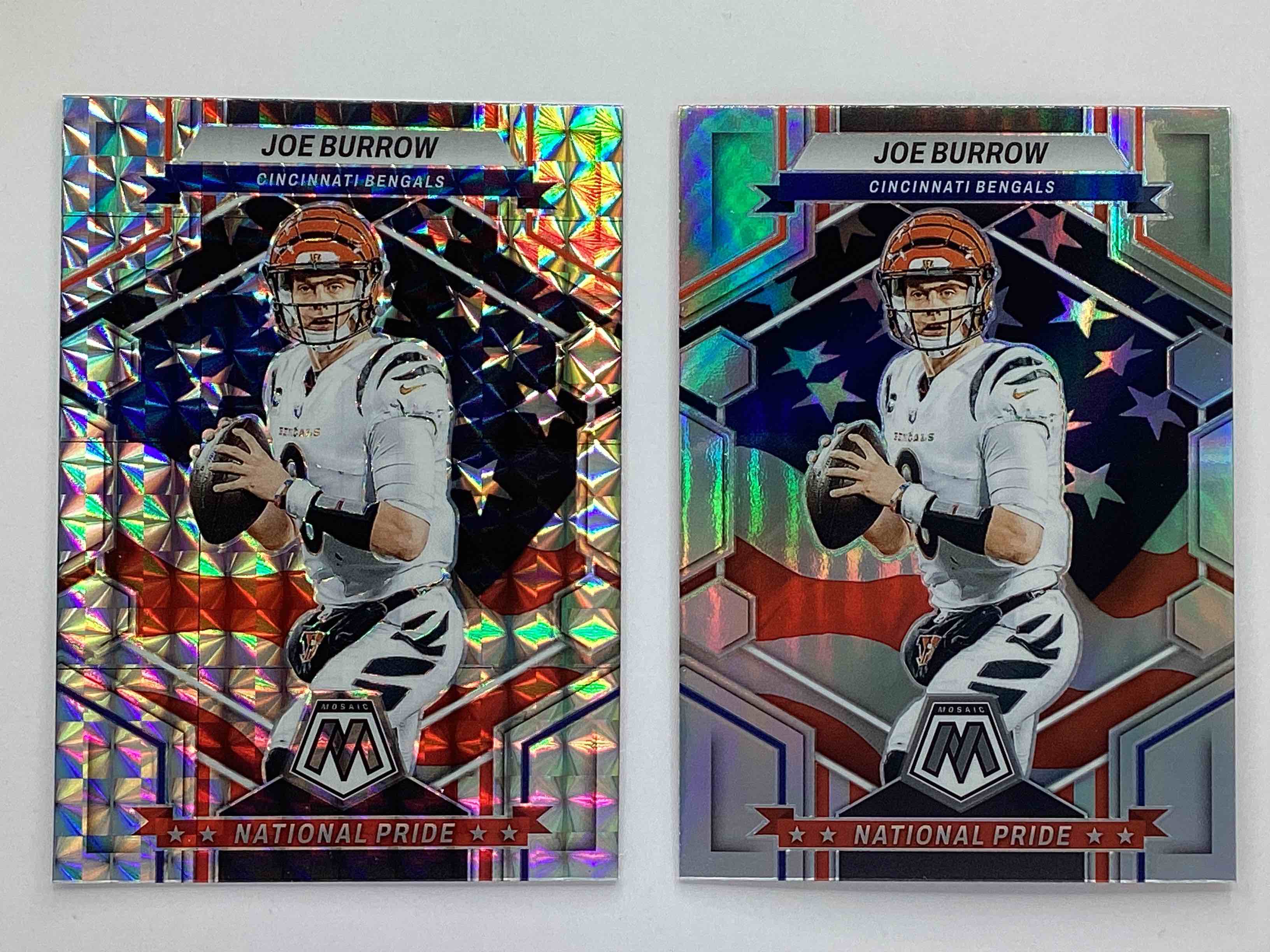 National Pride!  Two Awesome National Pride Matching Joe Burrow Cards, Prizm & Silver Base.  Mint!