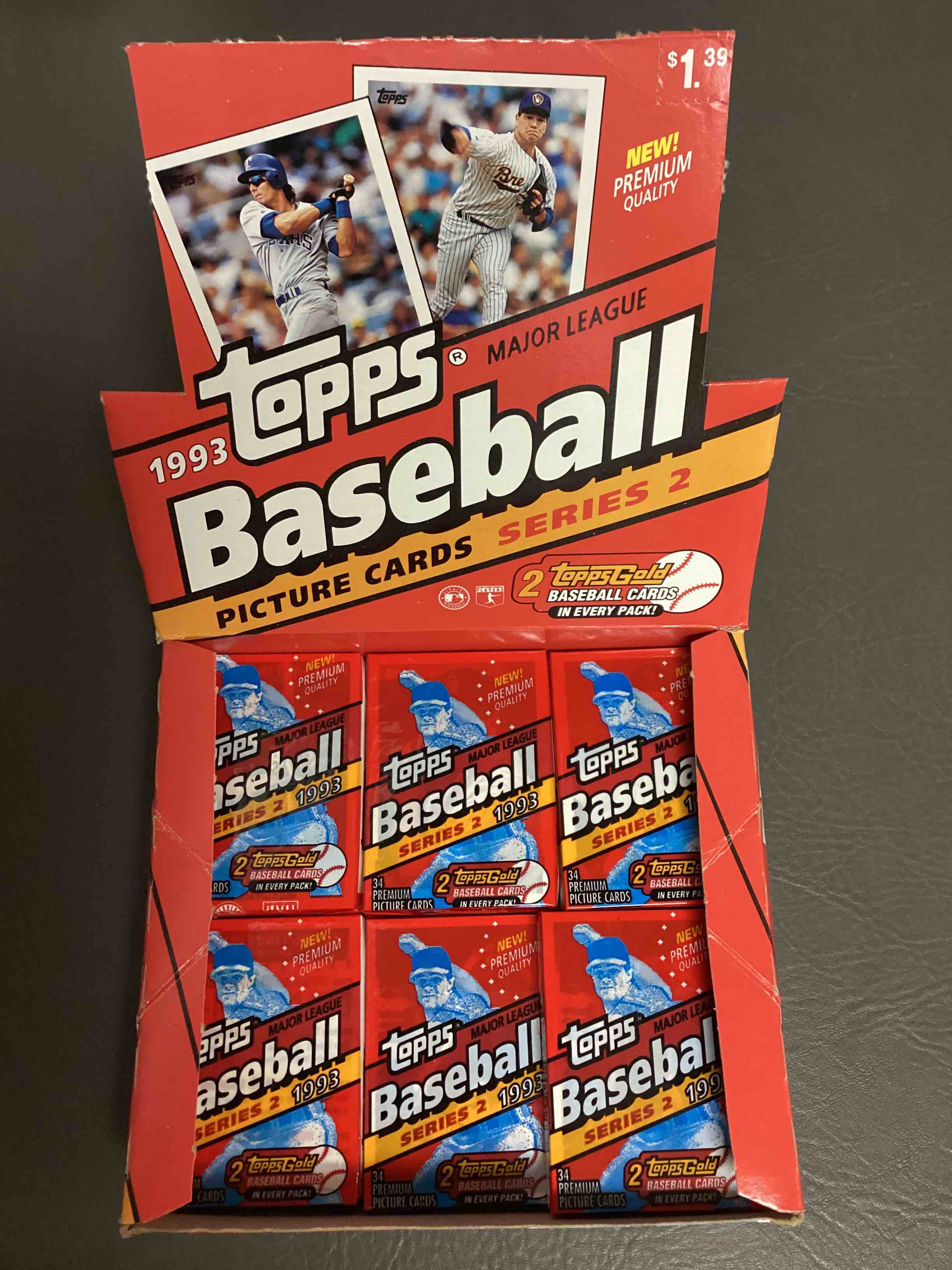 Rare!  1993 Topps Baseball 34 Card Cello Pack, Series Two, Direct From Original Retail Case.  Sought After By Collectors For The Two Topps Gold Cards In Every Pack.  Rare & Hard To Find!