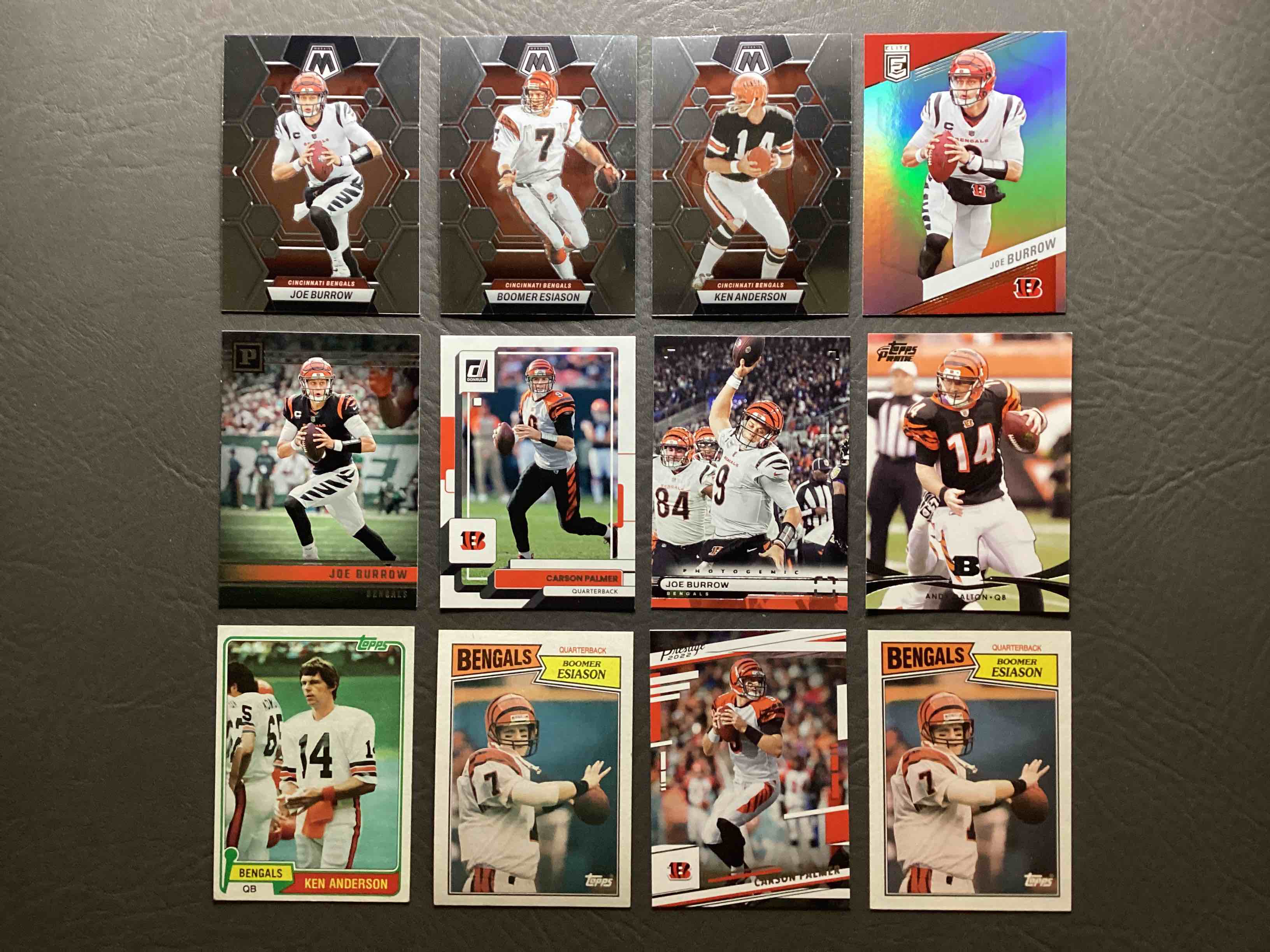 Who Dey Quarterbacks!  Vintage & New, From Modern Elite Joe Burrow to 1981 Ken Anderson!  Burrow, Esiason, Anderson, Palmer, Dalton… 12 Great Cards, Mint!