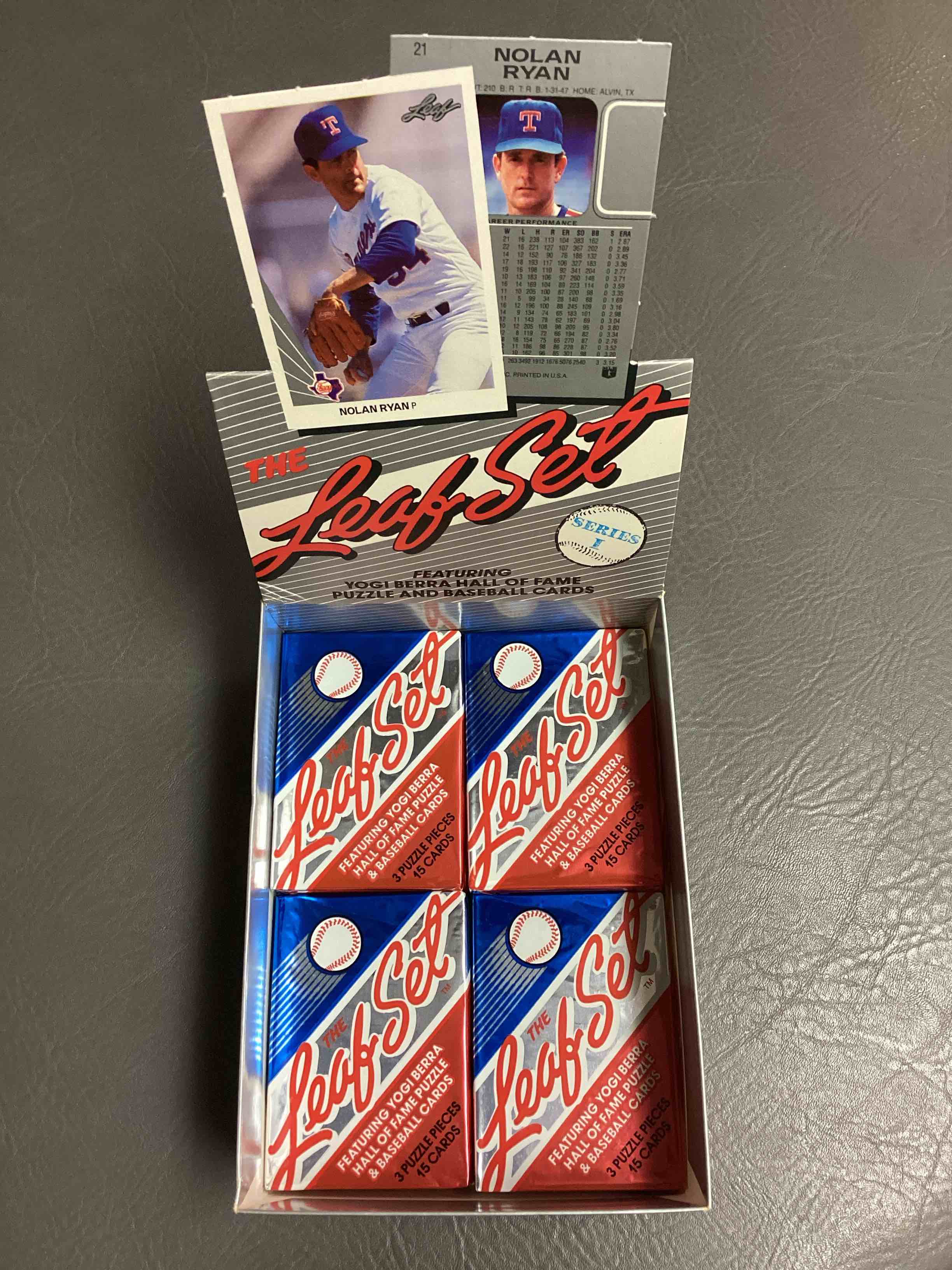 Whoah!  Vintage Baseball Fans!  Rare 1990 Leaf Baseball Series One Unopened Wax Pack, Direct From Original Sealed Retail Case!  These Cards Are Rare & Loaded With Valuable Rookies Such As “The Big Hurt” Frank Thomas (PSA 10 $200+) Sammy Sosa & Larry Walker!  They Are Also The First Edition Of Premium, Higher Quality Cards Donruss Made For Baseball.  Very Hard To Find! 