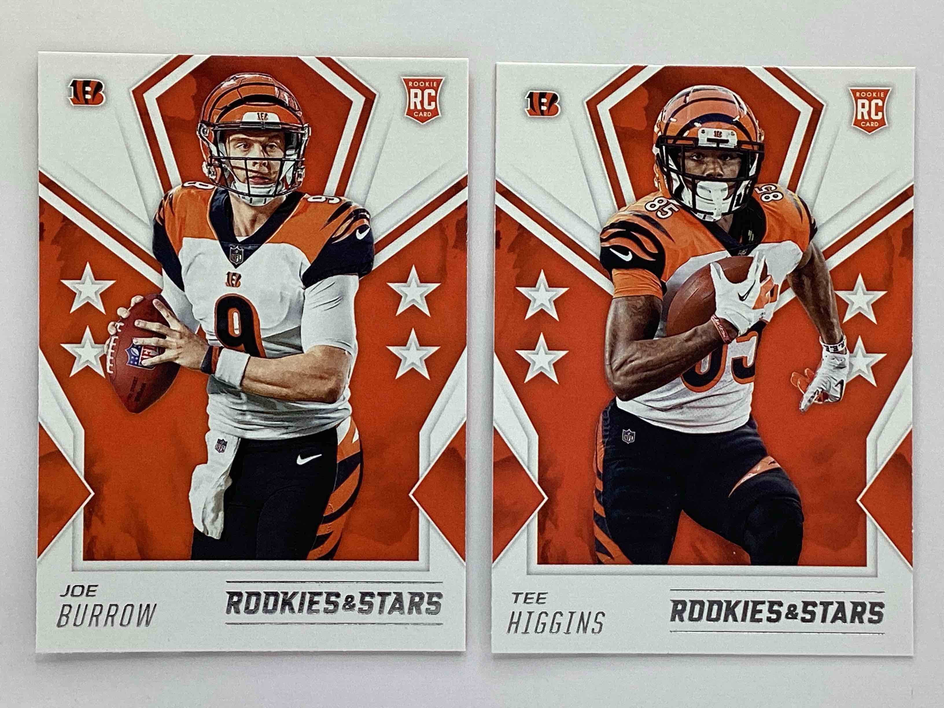Nice!  Two Rare Matching Rookie Cards, Joe Burrow & Tee Higgins 2020 Rookies & Stars!  Hard To Collect!  Both Gorgeous & Rare, Both Rookies & Both Mint!