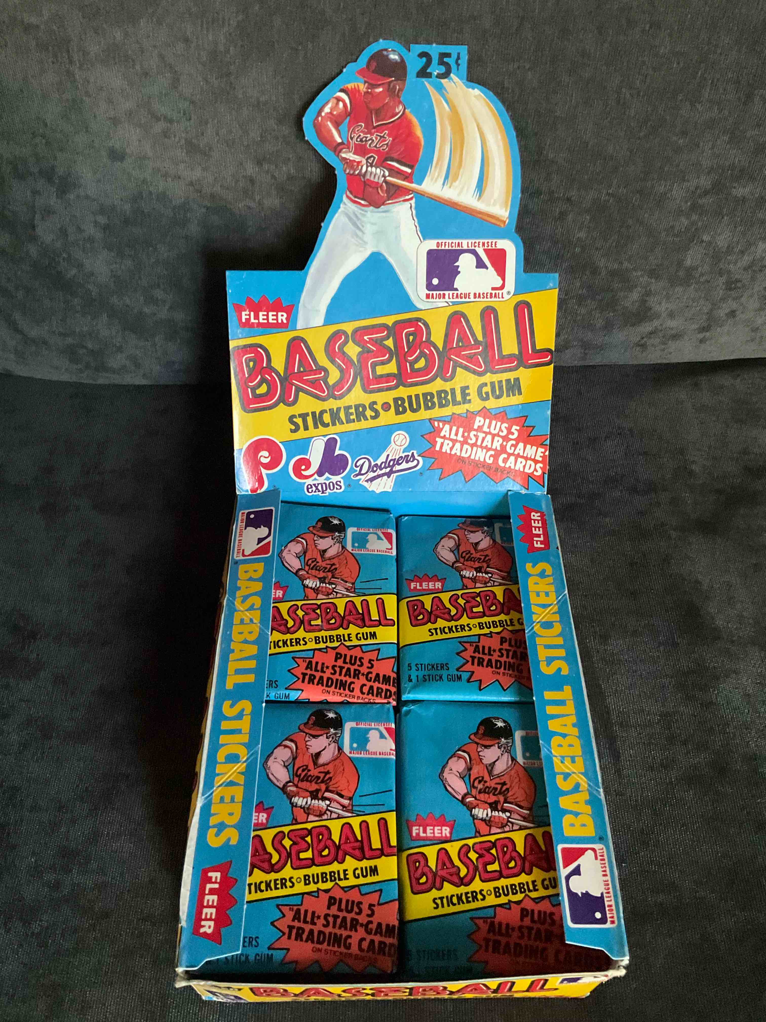 1981 Baseball History! Something You've Probably Never Seen Before And May Never See Again! Fleer 1981 Baseball Logo Sticker Wax Packs, Direct From Original Retail Case. These Packs Are Super Cool & Rare! Each Card Has Two Unique, Team Logo Stickers From Different MLB Teams, Plus All Star Game Trading Cards On The Back. Search for Your Favorite Vintage Team Stickers. What Team Logo Stickers Will You Get Circa 1981? Vintage Baseball Fun!