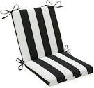 Pillow Perfect Stripe Indoor/Outdoor Solid Back 1 Piece Square Corner Chair Cushion with Ties, Deep Seat, Weather, and Fade Resistant, 36.5" x 18", Black/White Cabana Stripe, 1 Count