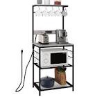 GiftGo Kitchen Bakers Rack with Power Outlet, Coffee Bar Table 4 Tiers, Kitchen Microwave Stand Multifunctional Kitchen Storage Shelf Rack for Spices, Pots and Pans (Grey)