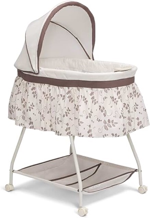 Deluxe Sweet Beginnings Bedside Bassinet - Portable Crib with Lights and Sounds, Falling Leaves