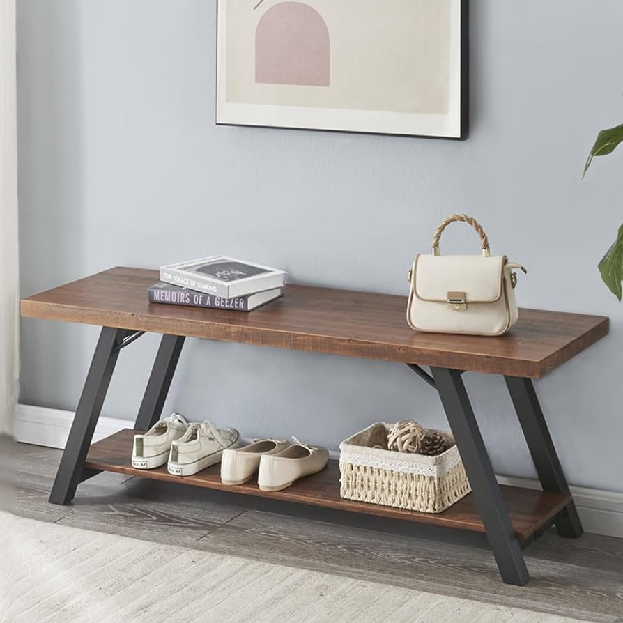 BF Solid Wood Entryway Bench, Natural Real Wood TB034701