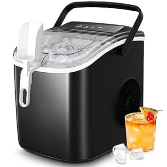 Ice Maker Countertop with Handle,9 Cubes Ready in 6 Mins,26Lbs/24H, Self-Cleaning Portable Ice Machine with Basket and Scoop, for Home/Kitchen/Camping/RV