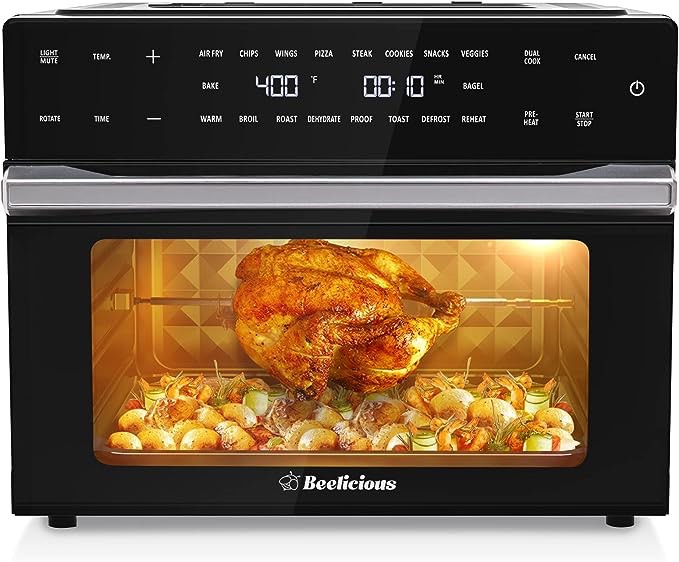 Beelicious 32QT Extra Large Air Fryer, 19-In-1 Air Fryer Toaster Oven Combo with Rotisserie and Dehydrator, Digital Convection Oven Countertop Airfryer Fit 13" Pizza, 6 Accessories, 1800w, Black