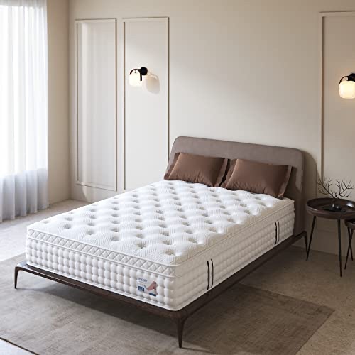 BEDSTORY QUEEN MATTRESS, 14 INCH DEEP SLEEP FIRM MATTRESS - MADE IN USA - EXTRA LUMBAR SUPPORT - PAIN-RELIEF - MEMORY FOAM HYBRID EURO TOP MATTRESS, INDIVIDUALLY WRAPPED POCKET COILS