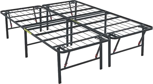 Amazon Basics Foldable Metal Platform Bed Frame with Tool Free Setup, 18 Inches High, Queen, Black