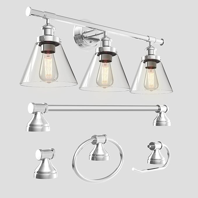 ROTTOGOON 3-light bathroom lamps, 5-piece all-in-one bathroom set