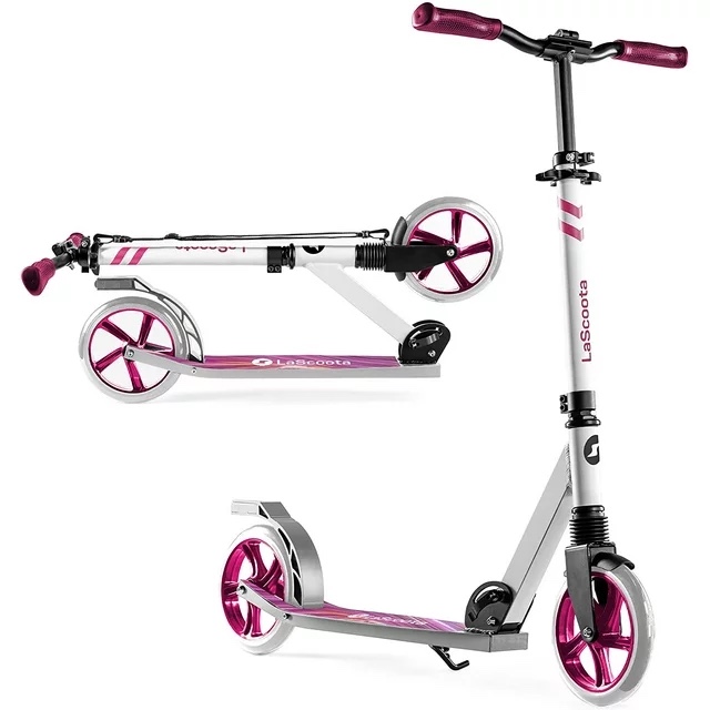 LaScoota Professional Foldable Kick Scooter for Adults & Teens Ages 6+, Pink, Up to 220lbs