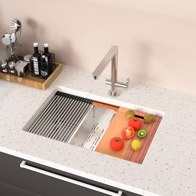 32 Kitchen Sink Undermount - Mocoloo 32 Inch Stainless Steel Kitchen Sink 16 Gauge Undermount Single Bowl Under Counter Kitchen Sinks Basin Ledge Workstation with All In One Accessories