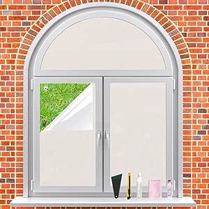Privacy Window Film Decoration, Heat Control Window Tint for Home, Static Cling Glass Door Coverings Window Sticker Removable Non-Adhesive UV Blocking, White Frosted w/ Morocco Lines, 35.4 by 157.4 In