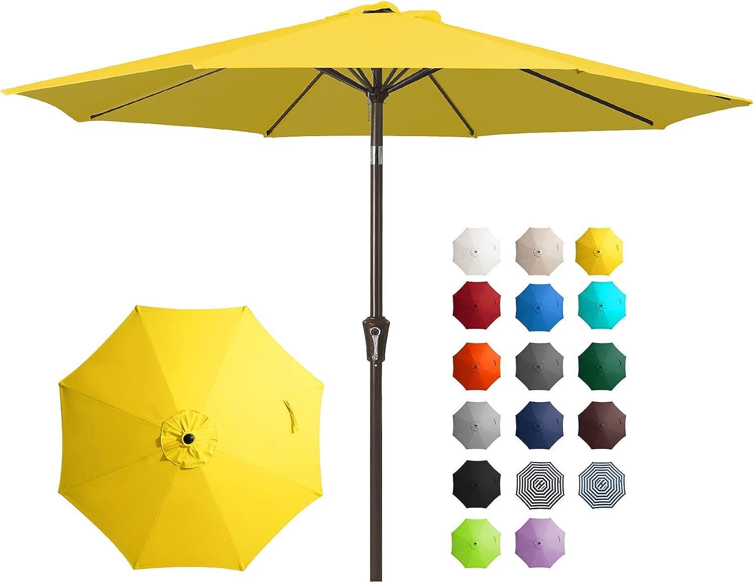 JEAREY 9FT Outdoor Patio Umbrella Outdoor Table Umbrella with Push Button Tilt and Crank, Market Umbrella 8 Sturdy Ribs UV Protection Waterproof for Garden, Deck, Backyard, Pool (Yellow)