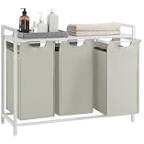 VASAGLE Laundry Hamper, Laundry Basket, Laundry Sorter with 3 Pull-Out and Removable Bags, Shelf, Metal Frame, 2 x 12.1 Gallons (46L), 28.8 x 13 x 28.4 Inches, White and Light Gray UBLH201W11
