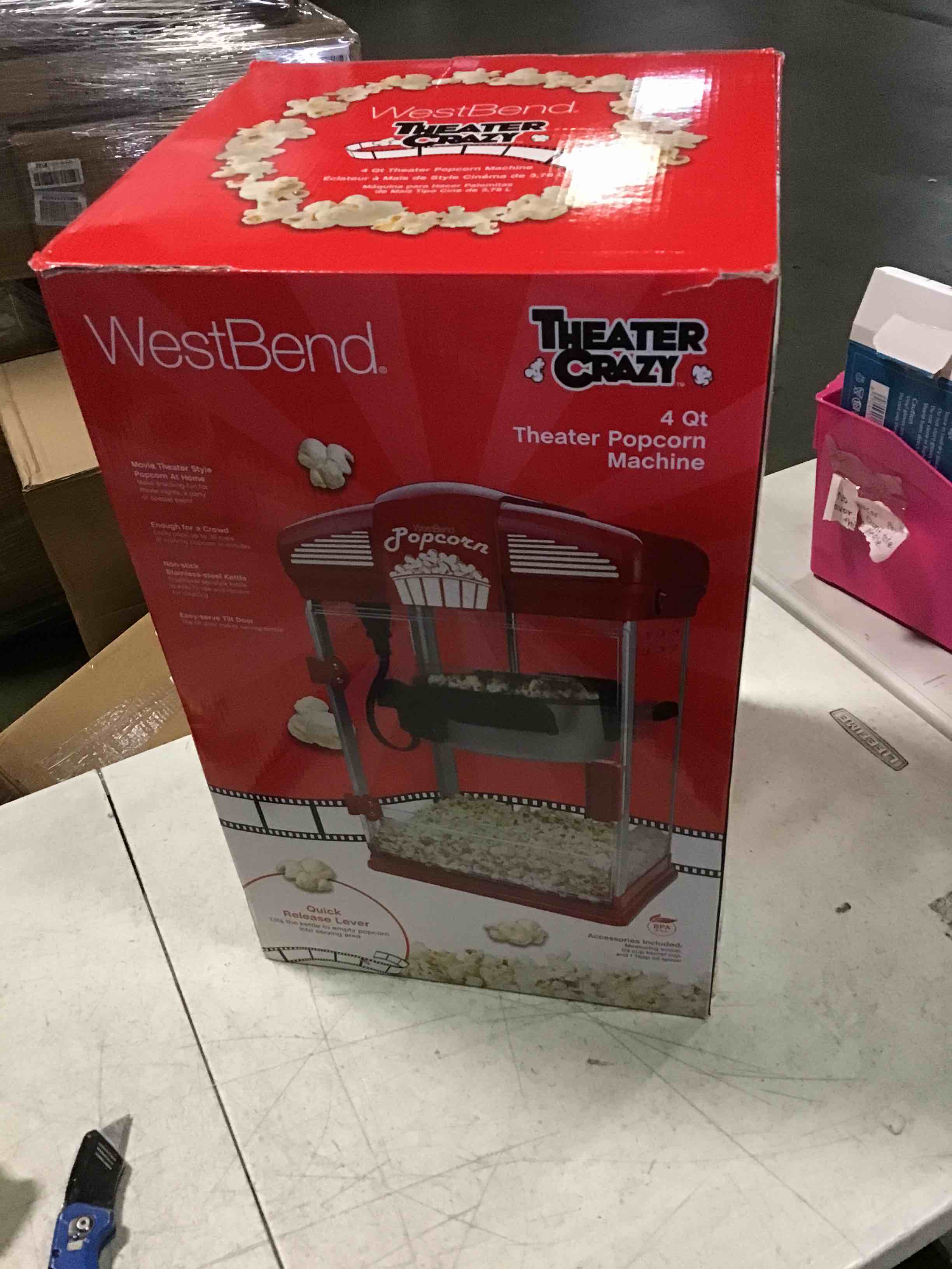 West Bend Hot Oil Theater Style Popcorn Popper Machine with Nonstick Kettle Includes Measuring Tool and Serving Scoop, 4-Ounce, Red