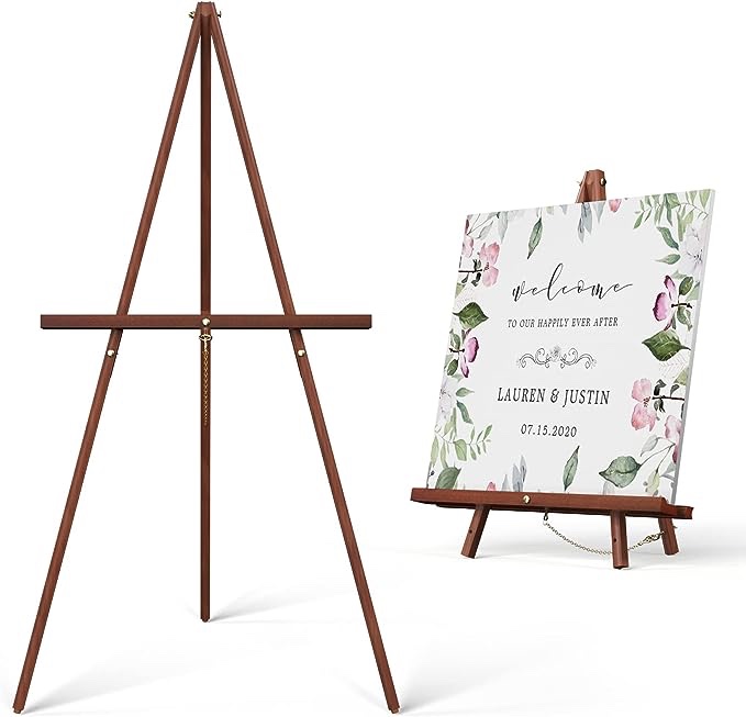 abitcha Art Easel Wooden Stand - 63" Portable Tripod Display Artist Easel - Adjustable Floor Wood Poster Stand for Wedding, Painting, Drawing, Display Show, Brown