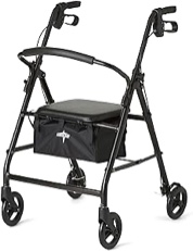 Medline Aluminum Rollator Walker with Seat, Folding Mobility Rolling Walker has 6 inch Wheels, Black