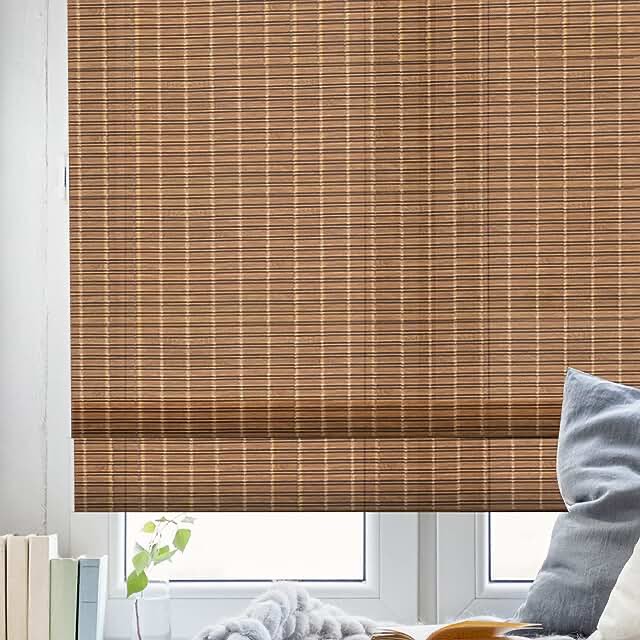 LazBlinds Cordless Bamboo Roman Shades, Light Filtering Window Treatment, Roll Up Bamboo Blinds for Window 34'' W x 60'' H