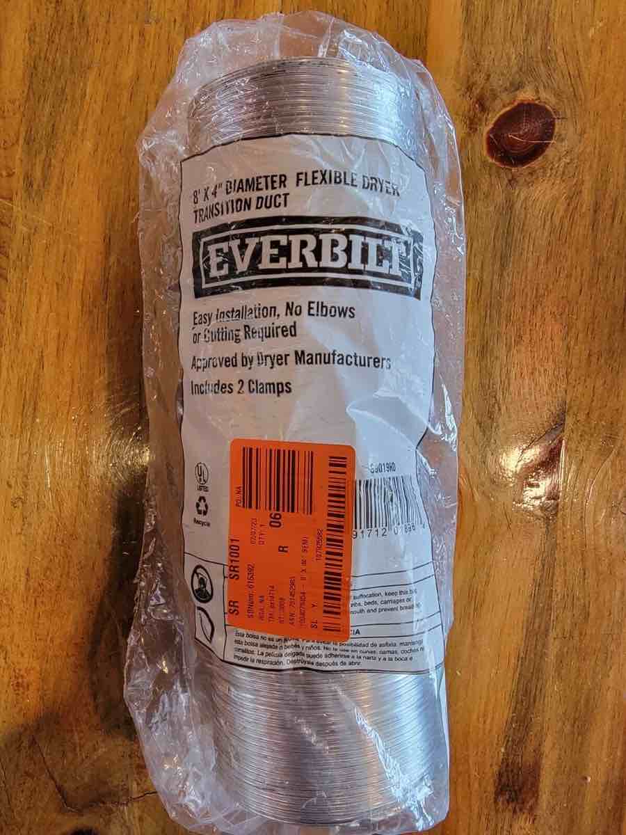 Everbilt 8’ X 4” Diameter Flexible Dryer Transition Duct - Includes 2 Clamps