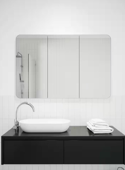 Ezri 48 in. W x 32 in. H x 4.75 in. D White Recessed Medicine Cabinet with Mirror(some of the wood is broken)