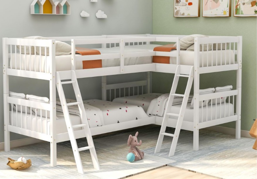 L-Shaped Bunk Bed w/ Ladder, Twin, White (INCOMPLETE, box 1/2 only)