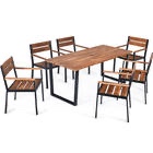 Costway 7PCS Patented Patio Dining Chair Table Set Acacia Wood Backyard W/Umbrella Hole( incomplete box 2/3)