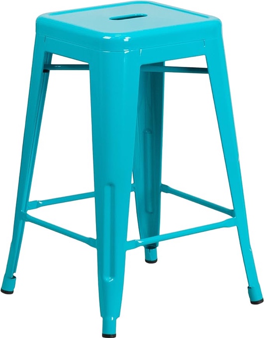 Flash Furniture Kai Commercial Grade 24" High Backless Crystal Teal-Blue Indoor-Outdoor Counter Height Stool