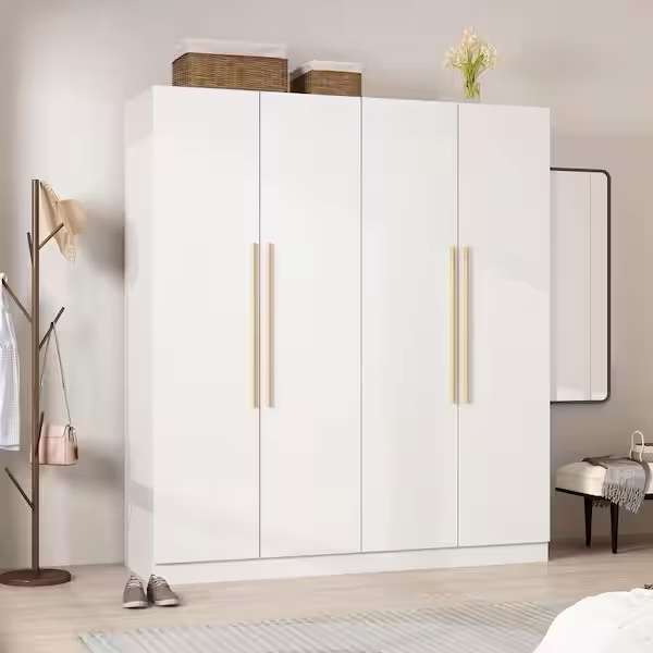  70.9 in. H x 19.5 in. D White 63 in. W 4-Door Big Wardrobe Armoires with Hanging Rods, Drawers and Storage Shelves (box 2of 2) INCOMPLETE 