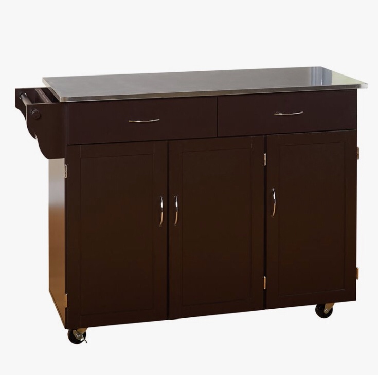 TMS Extra Large Kitchen Cart, Espresso with Stainless Steel Top