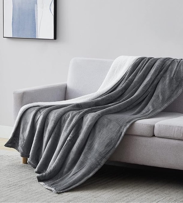 Oversized Flannel King Sherpa Blanket, Warm Flannel Microfleece Sherpa