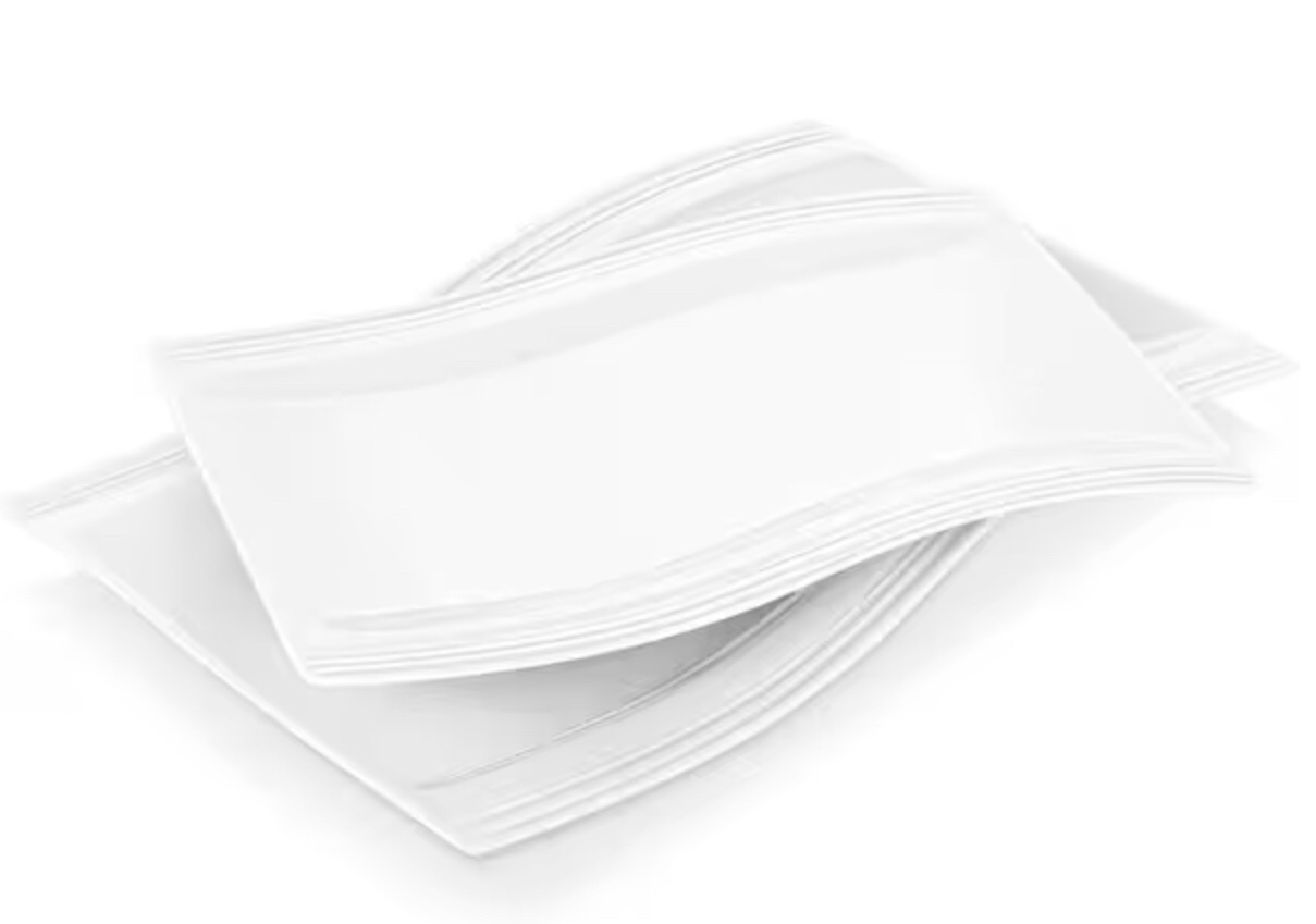 MALACASA Flora 2-Piece White Porcelain Dinnerware Set Rectangle Serving Platters for Salad Dessert
