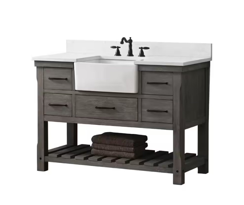 Wesley 48 in. W x 22 in. D Bath Vanity in Weathered Gray with Engineered Stone Top in Ariston White with White Basin by SUDIO