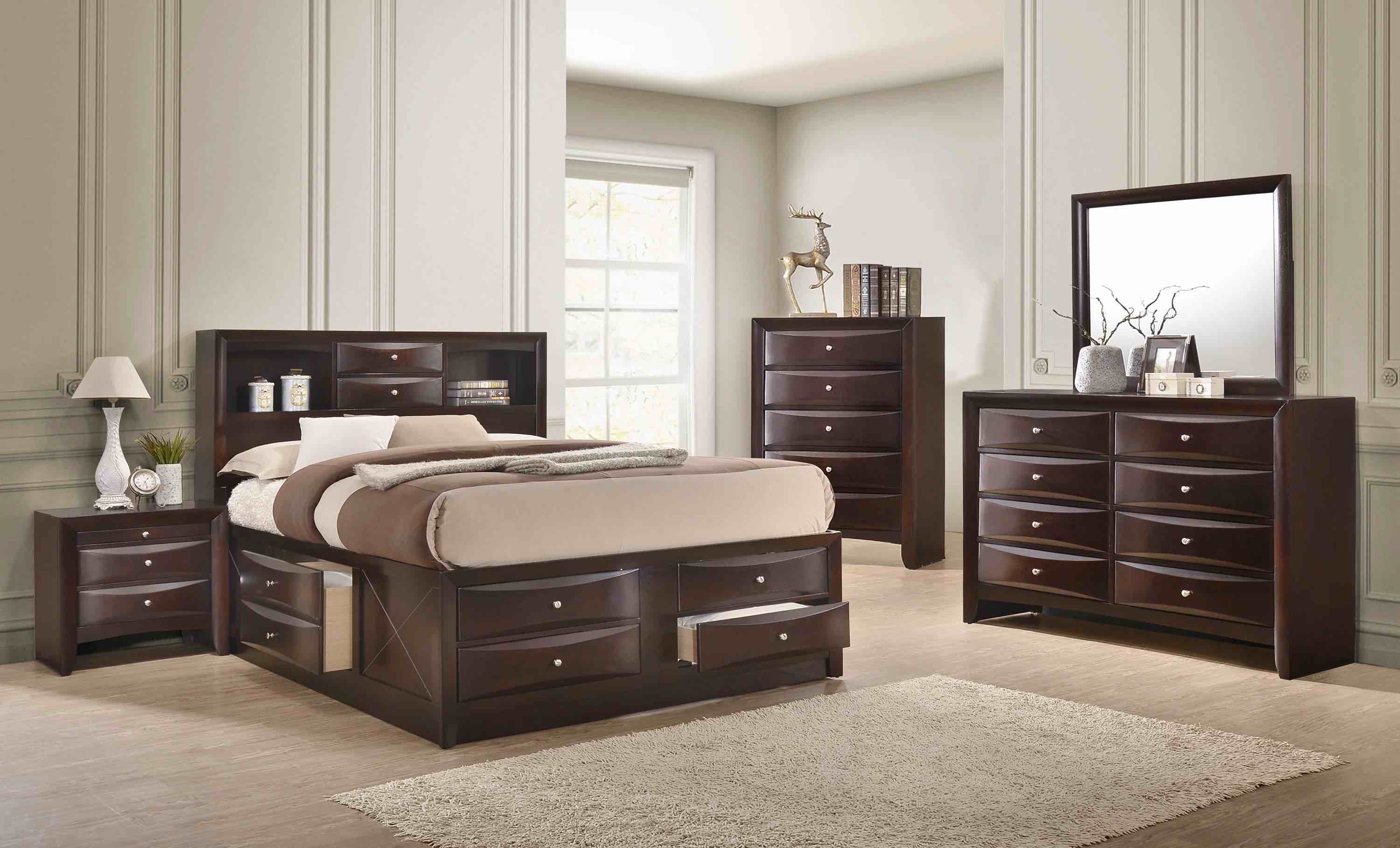 EMILY DARK CHERRY bed set(incomplete mirror dresser and bed drawers)