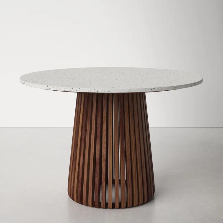 Kendall Solid Wood Stone Pedestal Dining Table (INCOMPLETE SET, MISSING TABLE TOP)