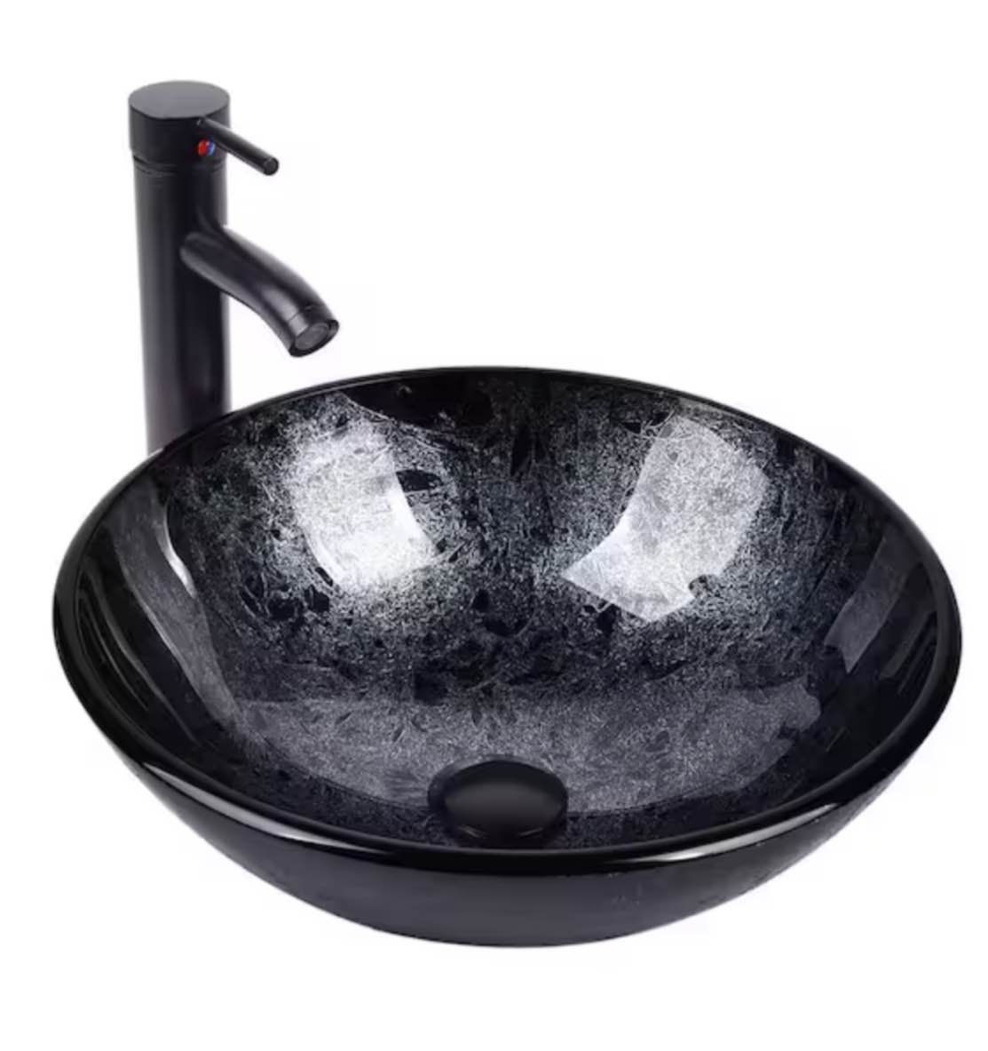 Gray Glass Round Vessel Sink with Hand-Made Pattern
