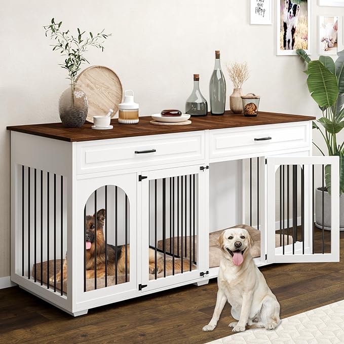 IKISSLIFEEL Large Dog Crate Furniture Indoor,74.8" (Incomplete)