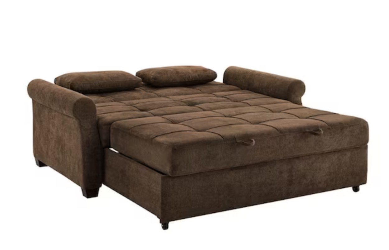 Serta Harrington 72.6 in. Brown Polyester 2-Seater Convertible Tuxedo Sofa Bed with Round Arms