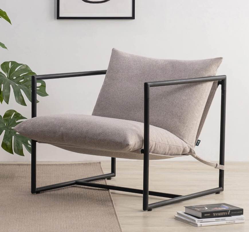 Accent Chair  Accent Chair / Metal Framed Armchair with Shredded Foam Cushioning, Oatmeal